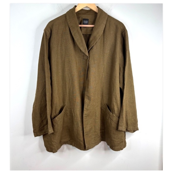 Eileen Fisher Jackets & Blazers - Eileen Fisher Woman 3X 100% Irish Linen Shawl Collar Blazer Jacket Olive Green